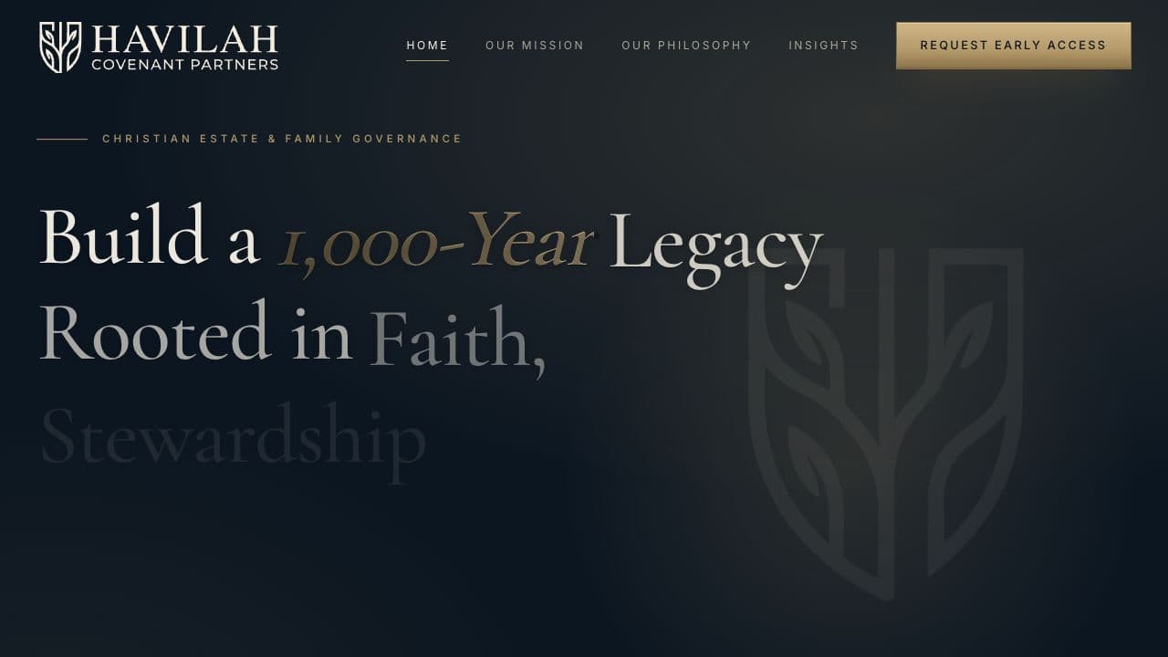 Screenshot of Havilah Covenant Partners professional services brand and web design