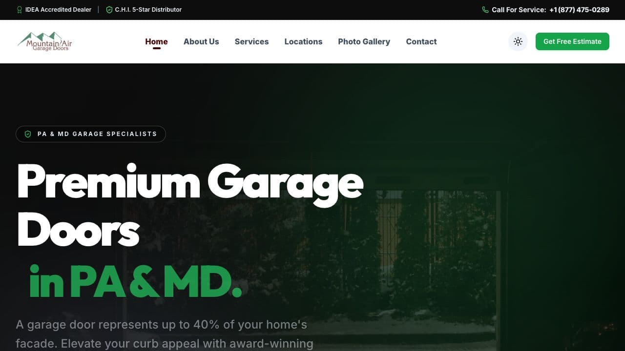 Screenshot of Mountain Air Garage Doors lead generation system for home services