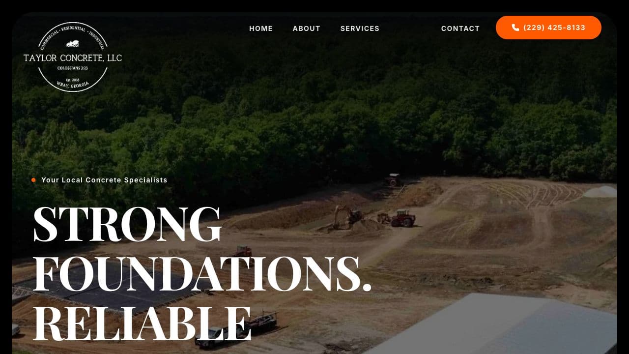 Screenshot of Taylor Concrete contractor website showcasing concrete and local search results